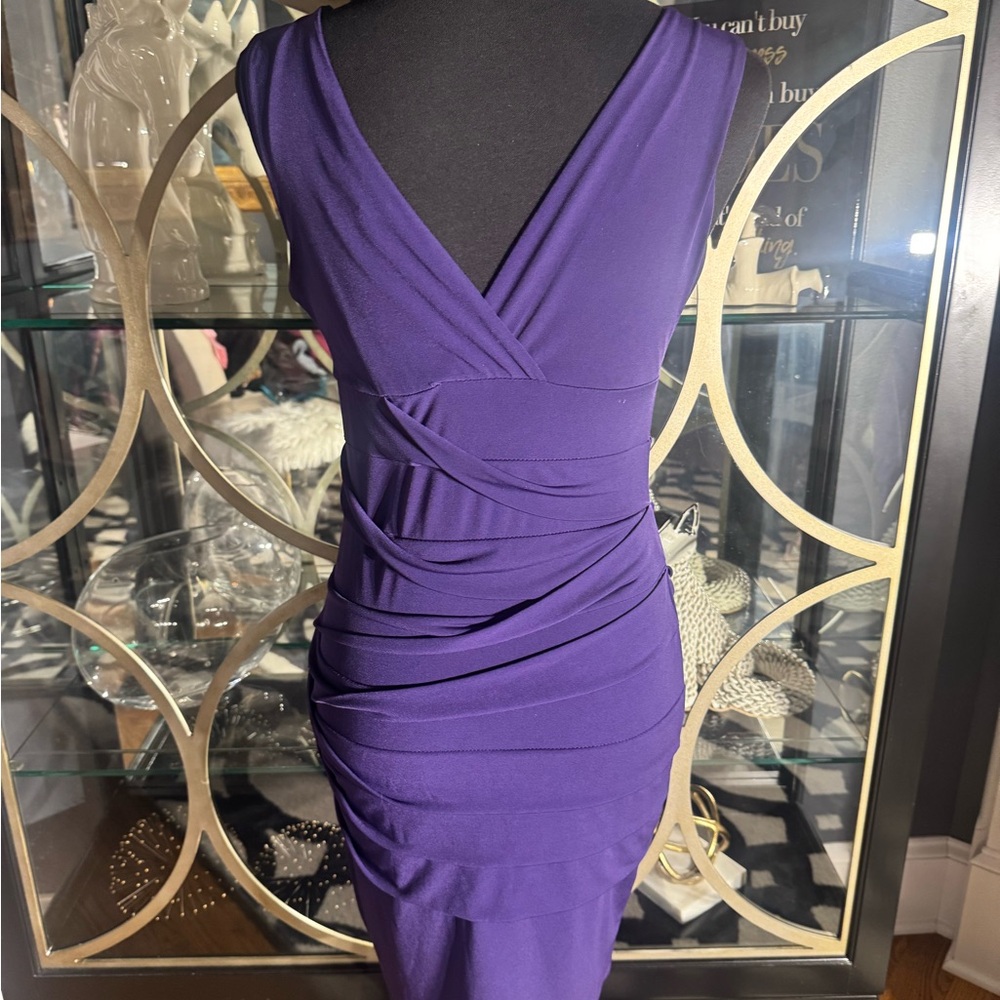 Purple V-Neck Ruched Sheath Cocktail Dress - Picture 6 of 10